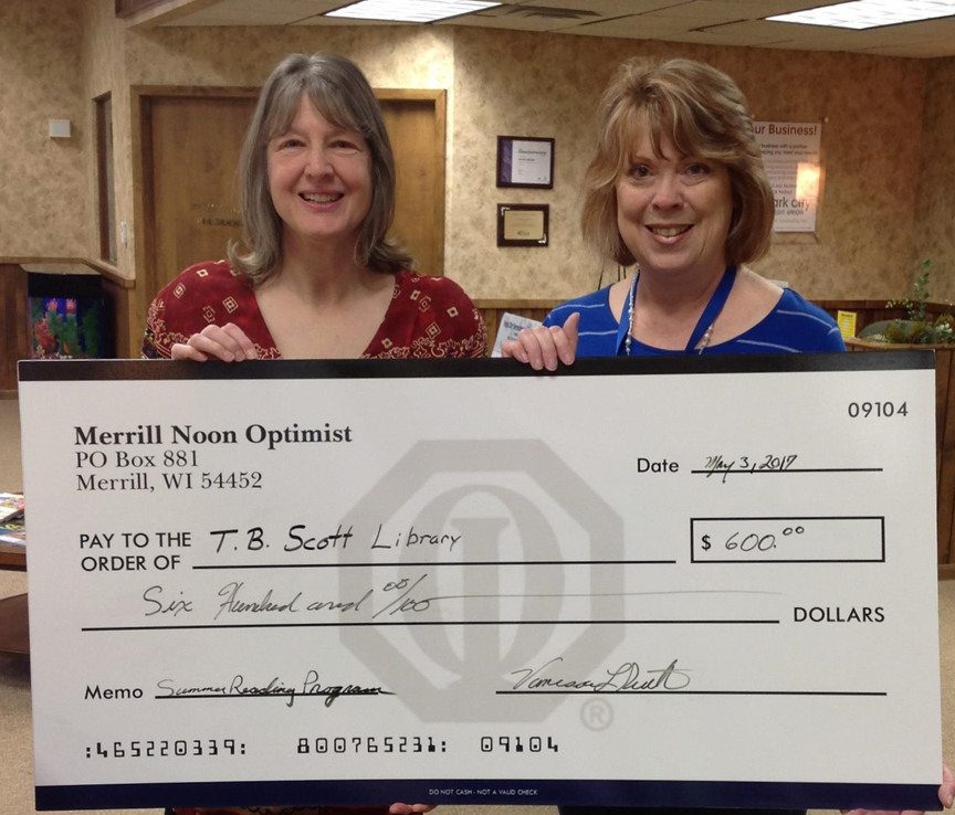 Merrill Noon Optimists raise $600 for Summer Library Program