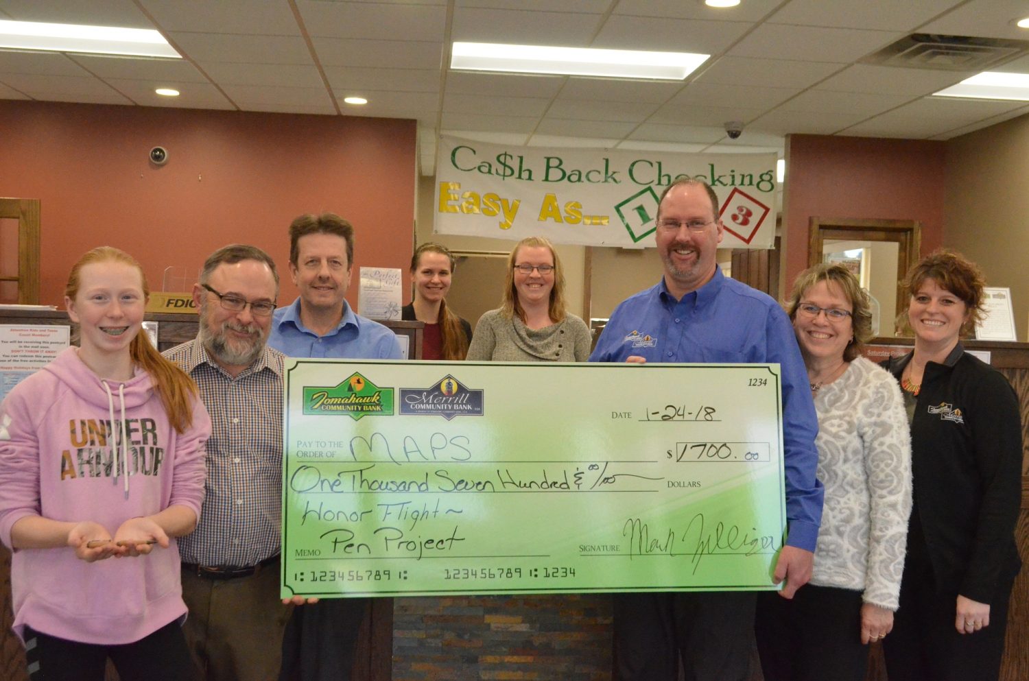Merrill Community Bank contributes to Freedom Pen project
