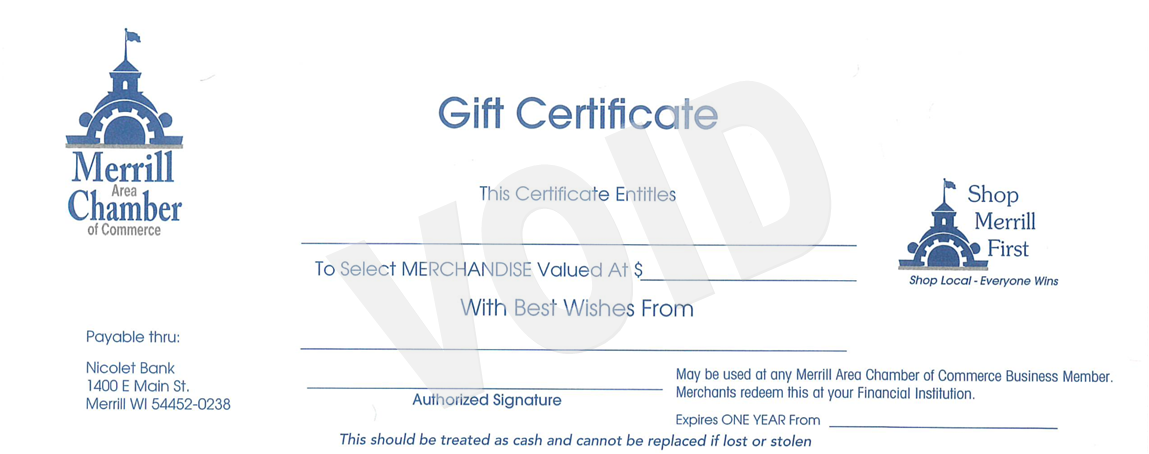 Support local businesses: Give Merrill Chamber Gift Certificates