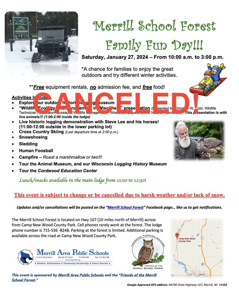 UPDATE: Merrill School Forest Family Fun Day scheduled for Saturday is canceled